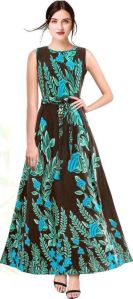 Ladies Brown Floral Printed Gown