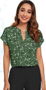 Ladies Green Floral Print Ruby Blended Cotton Top
