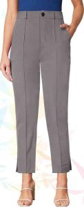 Ladies Grey Knitted Ankle Slit Trousers
