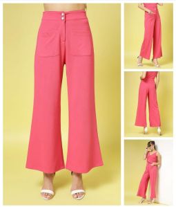 Ladies Hot Pink Solid Wide Leg Trousers