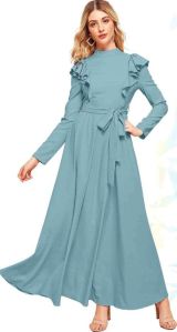 Ladies Light Blue Solid Elegant Long Gown