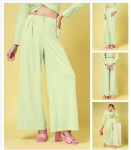 Ladies Light Green Pleated Flow Wide Trousers
