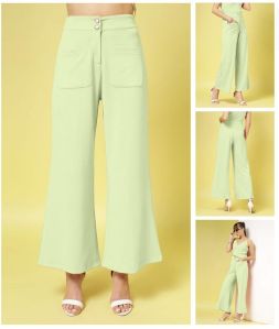 Ladies Mint Green High Waist Wide Trousers