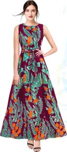 Ladies Maroon Floral Printed Gown