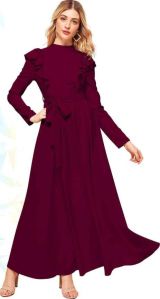 Ladies Maroon Ruffle Sleeve Elegant Long Gown