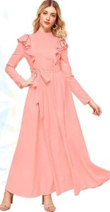 Ladies Peach Solid Graceful Long Gown