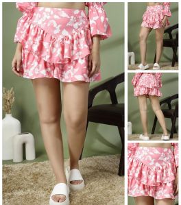 Ladies Pink Blossom Tiered Skirt