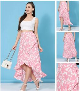 Ladies Blush Pink Floral Ruffle Skirt