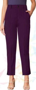 Ladies Purple Knitted Fabric Trousers