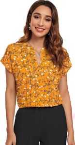 Ladies Yellow Floral Print Ruby Blended Cotton Top