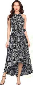 Ladies Zebra Print High Low Dress