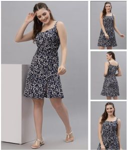 Ladies Navy Floral Spaghetti Dress