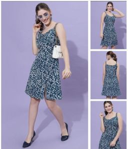 Ladies Teal Floral Spaghetti Dress