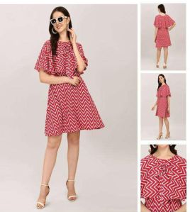 Ladies Red &AMP; White Zig-Zag Flared Dress
