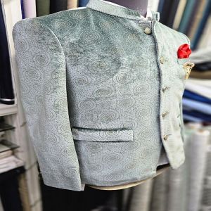 Mens Elegant Green Velvet Mandarin Collar Jodhpuri Suit