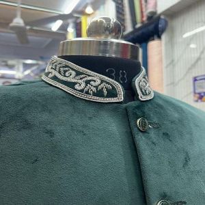 Mens Green Embroidered Traditional Indian Jodhpuri Half Jacket