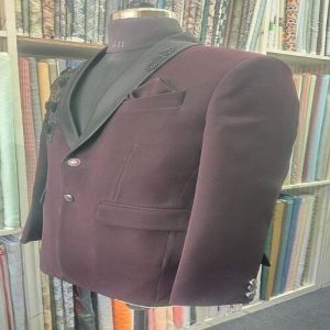 Maroon and Black Luxury Handcrafted Embroidered Floral Blazer