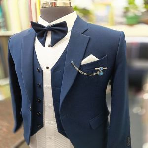 Modern Royal Blue Satin Three Piece Suit