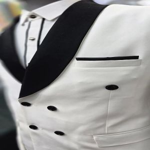 Mens Black and White Elegant Double Breasted Two Piece Suit