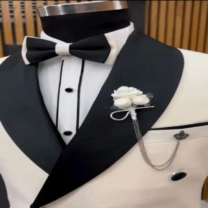Cream and Black Bespoke Double Breasted Two Piece Suit