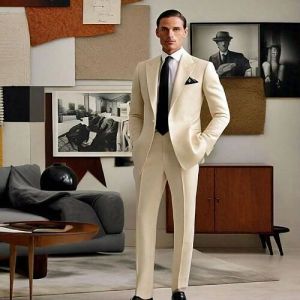 Elegant Cream Tailored Fit Bespoke Two Piece Suit