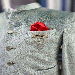 Mens Elegant Green Velvet Mandarin Collar Jodhpuri Suit