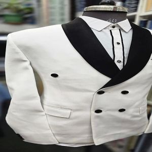 Mens Black and White Elegant Double Breasted Two Piece Suit
