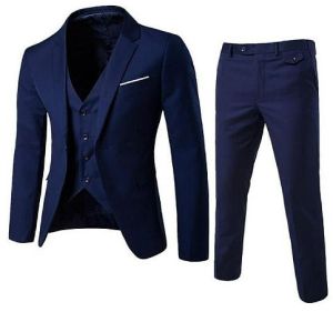 3 Piece Mens Navy Blue Tuxedo Wedding Suit