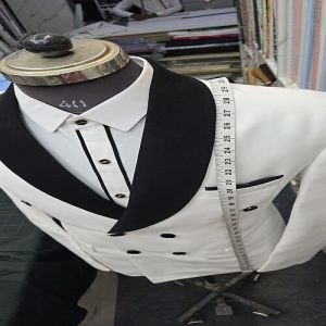 Mens Black and White Elegant Double Breasted Two Piece Suit
