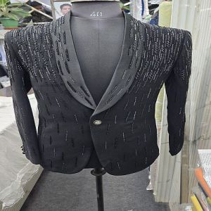 Black Luxurious Hand Embroidered Mens Blazer
