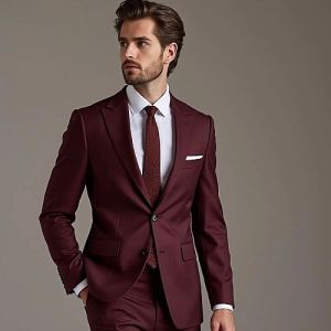 Designer Luxury Burgundy Three Piece Suit