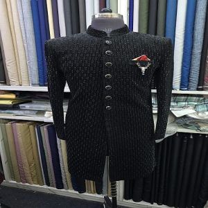 Elegant Black Velvet Embroidered Wedding Sherwani
