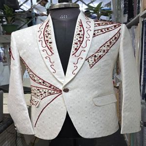 Handcrafted Elegant Bespoke Floral Embroidered Tuxedo Blazer