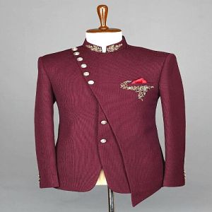 Maroon Elegant Mandarin Collar Jodhpuri Suit