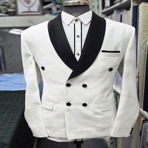 Mens Black and White Elegant Double Breasted Two Piece Suit