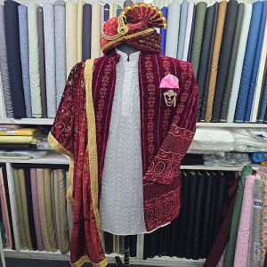 Mens Sherwani Shrugg Kurta with Turban and Stole