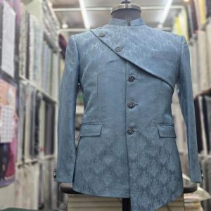 Mens Sky Blue Bespoke Bandhgala Jacket