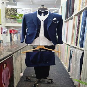 Modern Royal Blue Satin Three Piece Suit