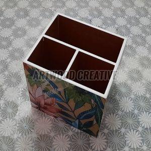 3 Compartment Wooden Cutlery Holder