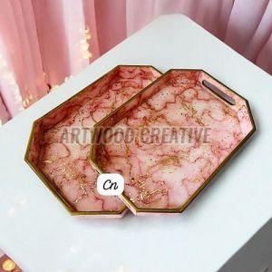 Pink and Golden Resin Serving Tray