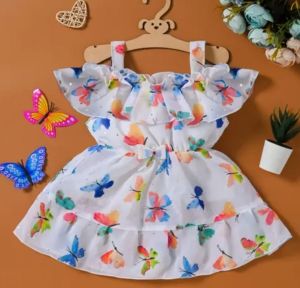 Butterfly Print White Baby Girls Frock
