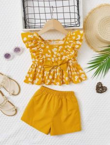 Floral Print Girl Cotton Short Top Set