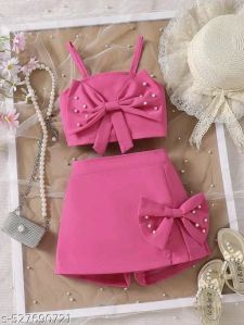 Pink Girl Crop Top Skirt Set