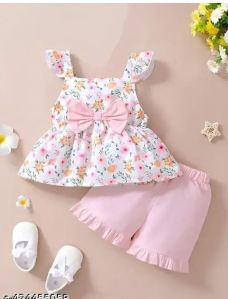 Printed Baby Girls Casual Short Top Set