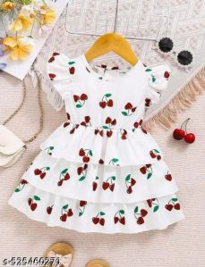Printed Cherry White Baby Girls Frock