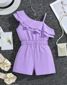 Purple Girl Kids Ruffle Overlay Jumpsuit