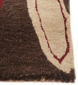 Red Floral Brown Leaf Design Hand Tufted Area Rug
