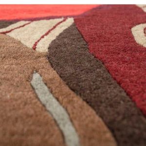 Red Floral Brown Leaf Design Hand Tufted Area Rug