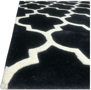 Black White Geometric Lattice Hand Tufted Area Rug