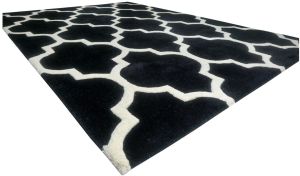 Black White Geometric Lattice Hand Tufted Area Rug